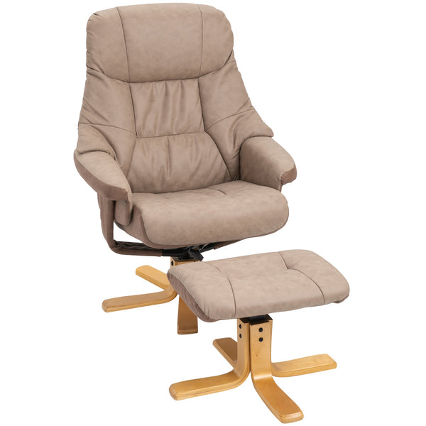 prezzo Fauteuil inclinable avec repose-pieds en bois et similicuir brun