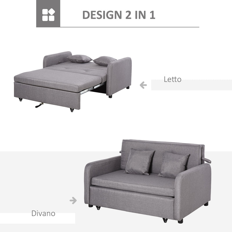 Divano Letto 2 Posti 136x92x84 cm in Lino  Grigio-4