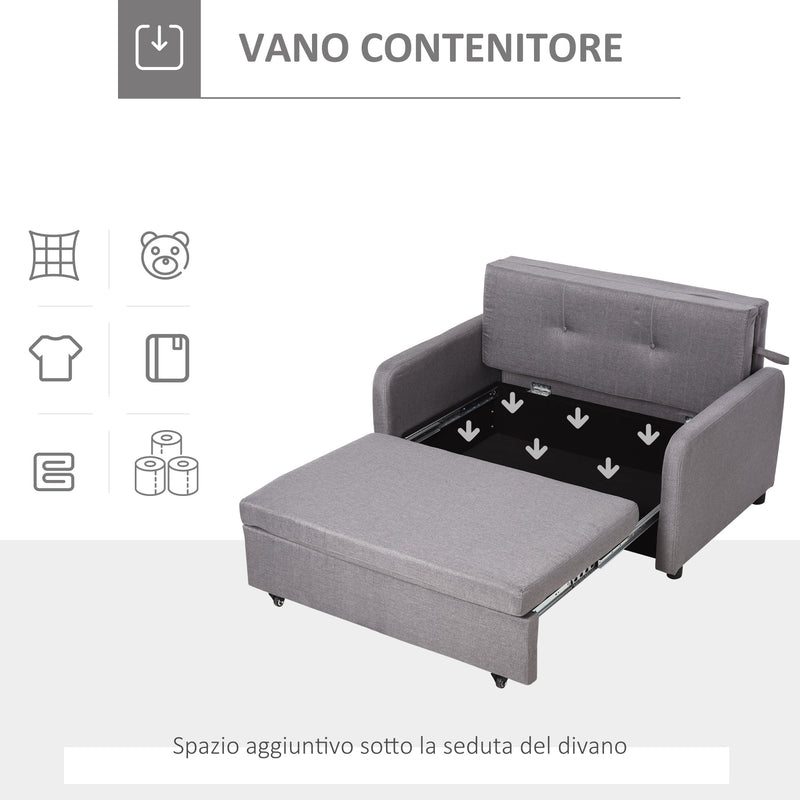 Divano Letto 2 Posti 136x92x84 cm in Lino  Grigio-5