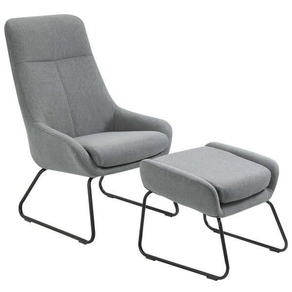 Fauteuil avec Pouf Repose-Pieds Rembourré 64x77x107,5 cm en Tissu Gris acquista