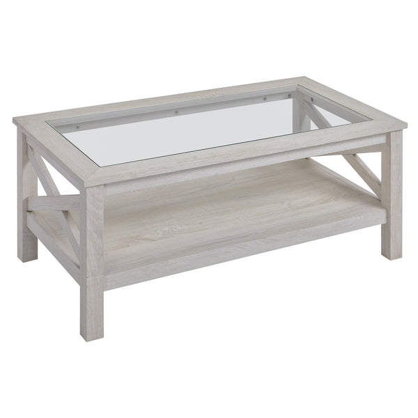 prezzo Table basse avec étagère en verre 100x55x45 cm en MDF blanc