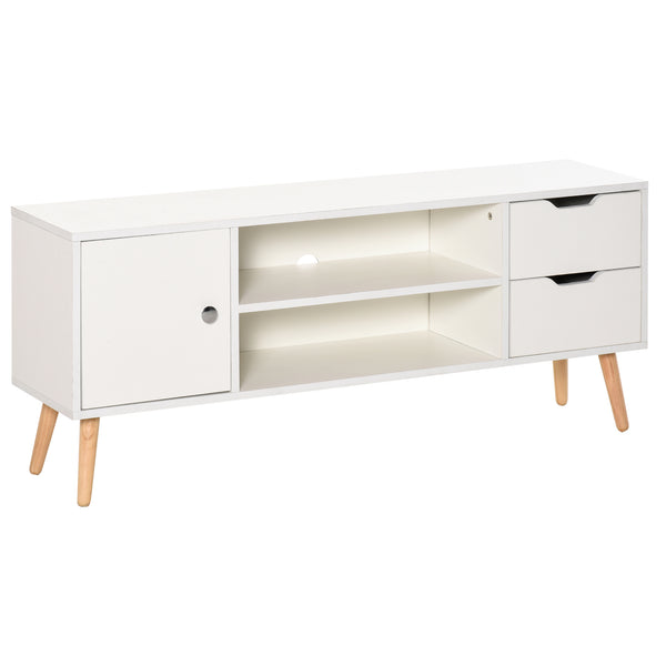 acquista Meuble TV 1 Porte 3 Tiroirs et Compartiments Ouverts 120x28x44 cm en Bois Blanc