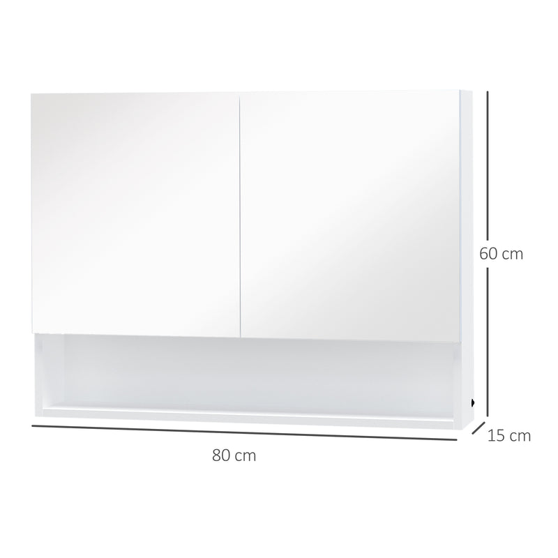 Mobiletto Specchiera da Bagno 2 Ante 1 Ripiano 80x15x60 cm con Luce LED Bianco-3