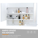 Mobiletto Specchiera da Bagno 2 Ante 1 Ripiano 80x15x60 cm con Luce LED Bianco-5