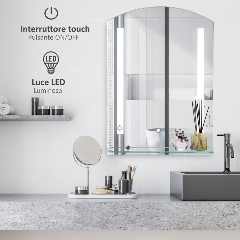 Specchio Bagno 50x15,1x70 cm con Luce LED Mensola e Struttura in Alluminio-4