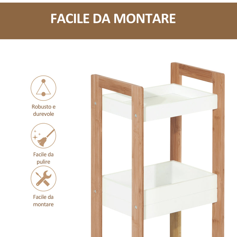 Mobiletto da Bagno 3 Ripiani 27,5x20,8x74 cm in MDF Bianco e Bambù-5