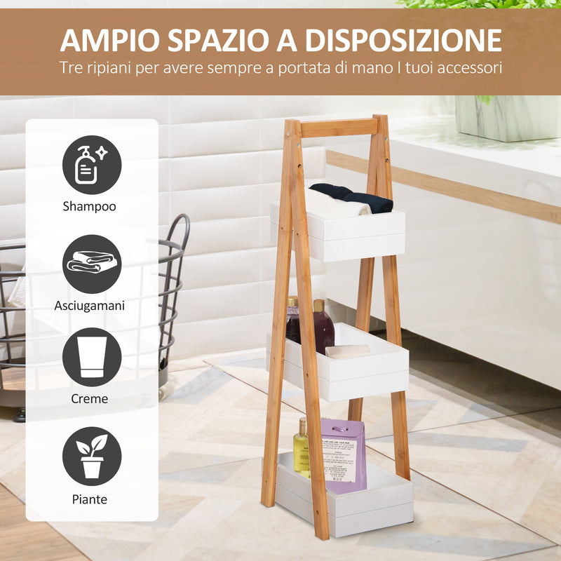 Mobiletto da Bagno 3 Ripiani 21x30x81 cm in MDF Bianco e Bambù-5