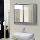 Specchio Armadietto da Bagno Pensile Doppia Porta con Ripiano Regolabile Grigio 48x14.5x45 cm -2