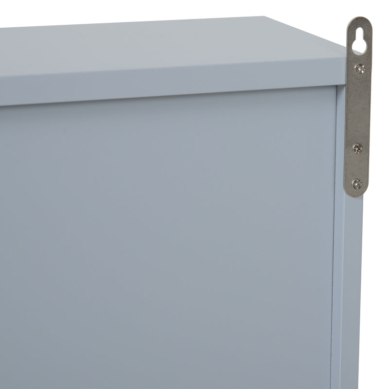 Specchio Armadietto da Bagno Pensile Doppia Porta con Ripiano Regolabile Grigio 48x14.5x45 cm -7