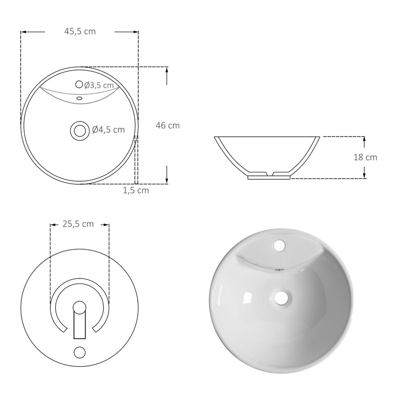 Lavabo da Appoggio 45,5x46x18 cm in Ceramica  Bianco-3