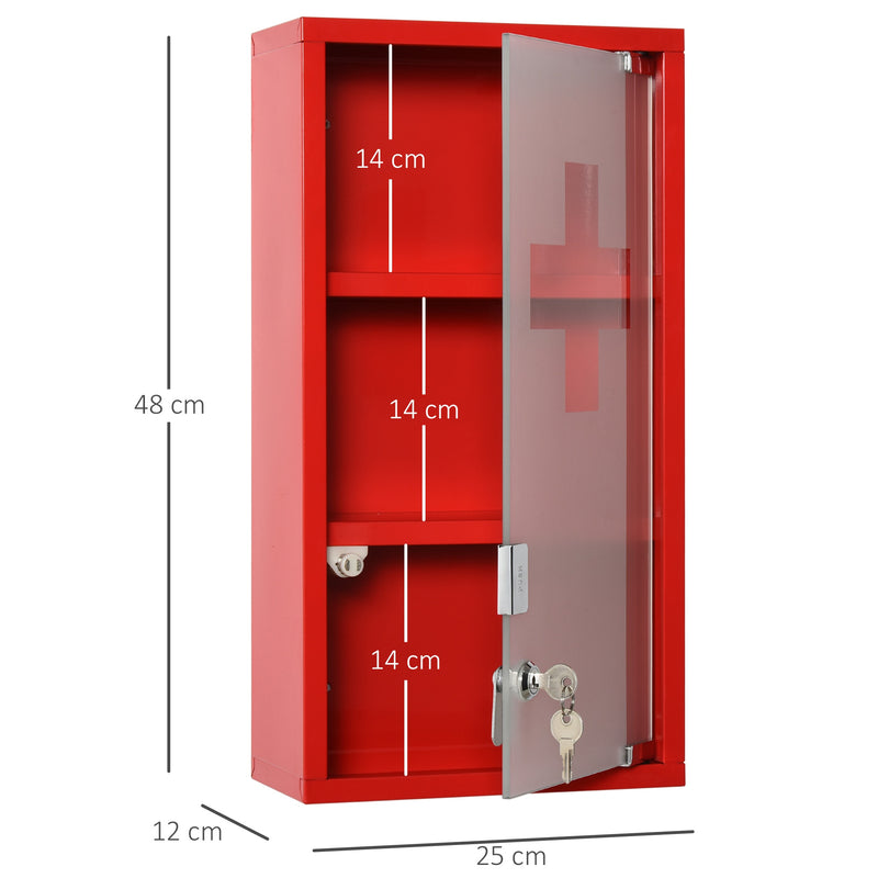 Armadietto per Medicinali 25x12x48 cm 3 Ripiani in Acciaio e Vetro  Rosso-3