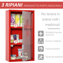 Armadietto per Medicinali 25x12x48 cm 3 Ripiani in Acciaio e Vetro  Rosso-4