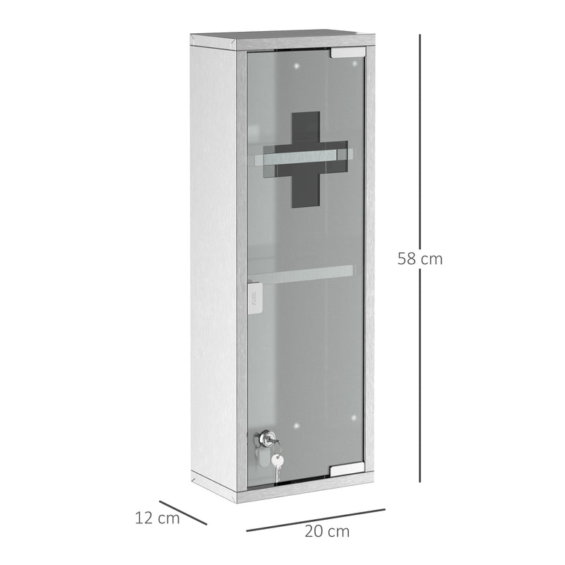 Armadietto per Medicinali 20x12x58 cm 3 Ripiani in Acciaio e Vetro  Argento-6