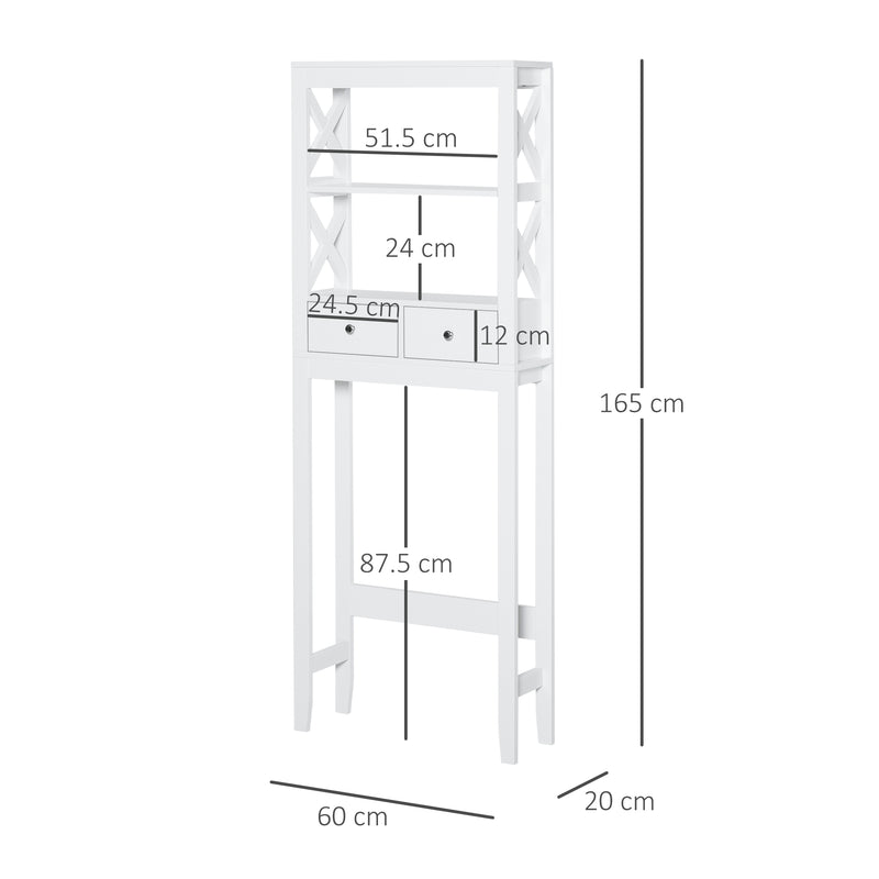 Mobile Scaffale Salvaspazio 2 Cassetti 3 Mensole 60x20x165 cm  Bianco-7