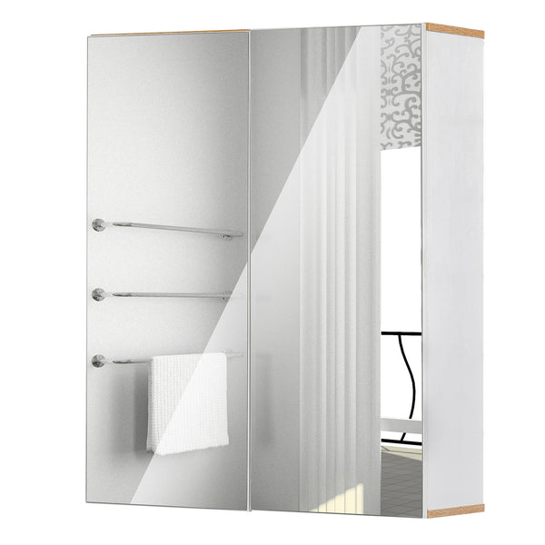 acquista Armoire murale de salle de bain avec 2 portes miroir 60x20,5x75 cm en bois blanc et chêne