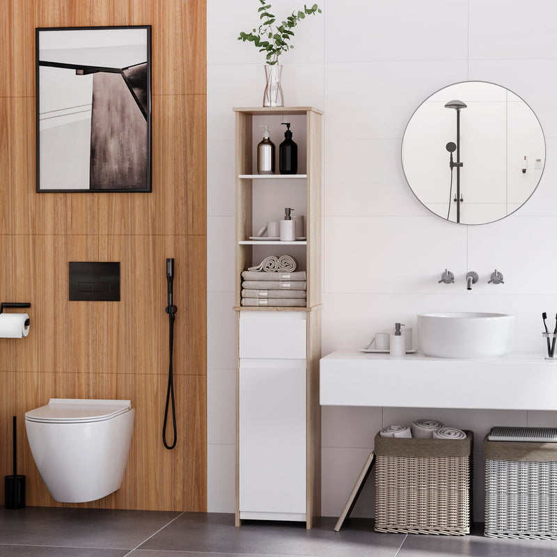 Mobile Bagno con Ripiani 32,6x30x171,2 cm in MDF Bianco-2