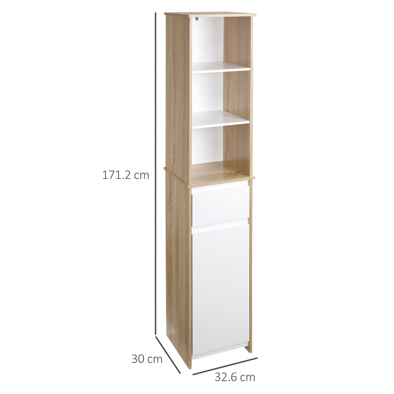 Mobile Bagno con Ripiani 32,6x30x171,2 cm in MDF Bianco-3