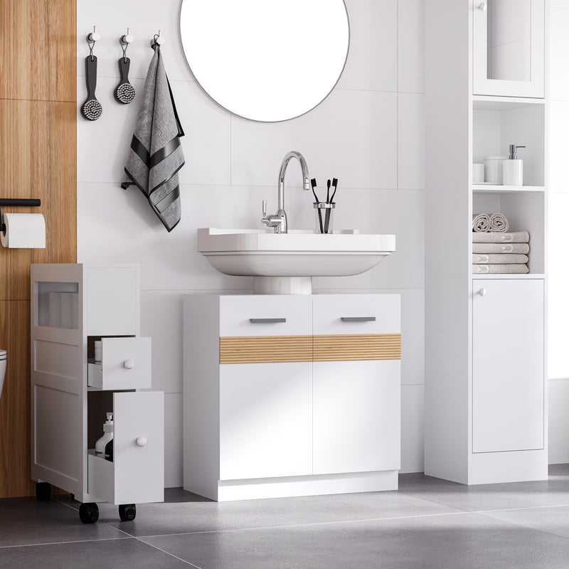 Mobile Sotto Lavabo Bagno 2 Ante 60X30x60,5 cm in MDF Bianco-2