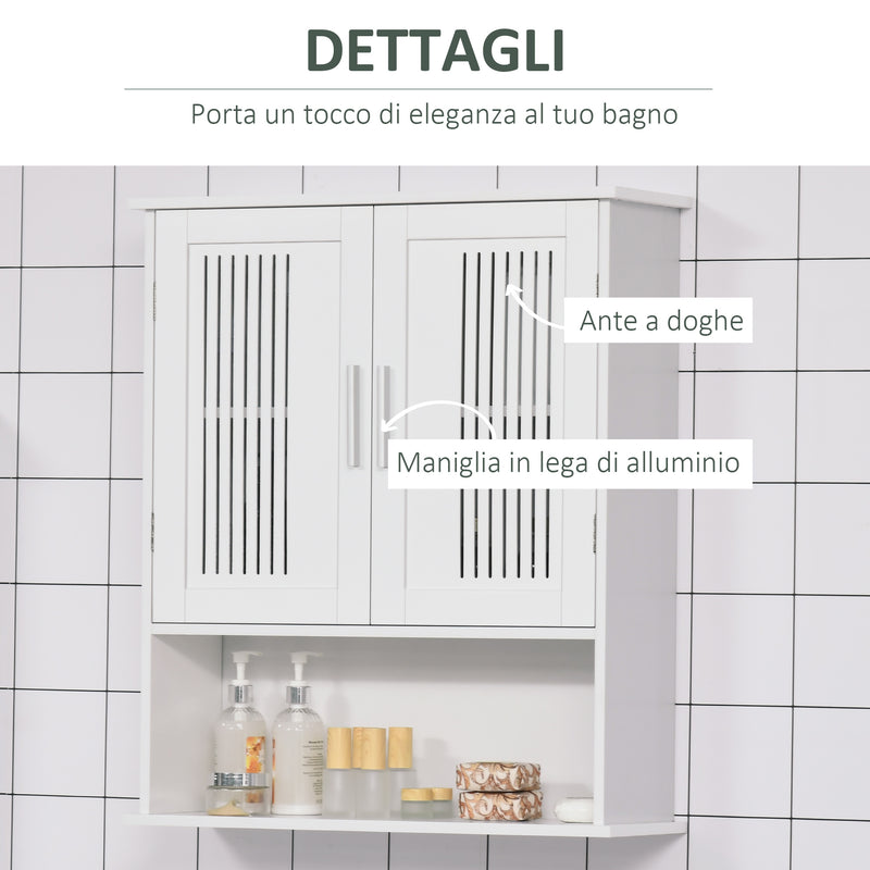 Mobiletto da Bagno a Muro 60x20x70 cm 2 Ante 1 Ripiano Bianco-7