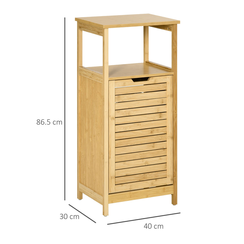 Mobiletto Bagno con Cesto Bucato 40x30x86,5 cm in MDF e Bambù Naturale-3