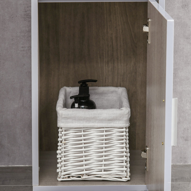 Mobiletto Bagno con Ruote 30x32x87 cm in MDF Grigio e Legno-7