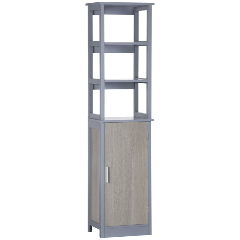 Mobile a Colonna per Bagno 40x30x160 cm 3 Mensole 1 Anta Grigio-1