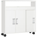 Mobiletto Bagno con Porte Scorrevoli 70x20x71 cm Ripiano Regolabile con Ruote Bianco-1