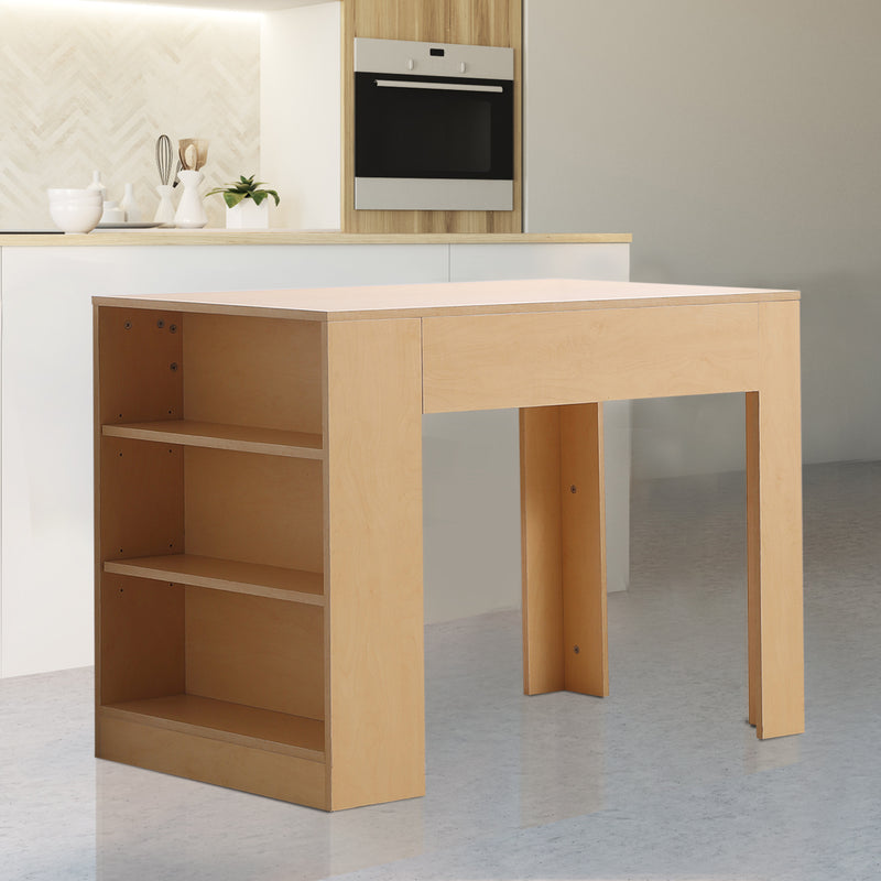 Scrivania da Ufficio Multifunzionale con 3 Ripiani in Legno Naturale 100x60x75 cm -5