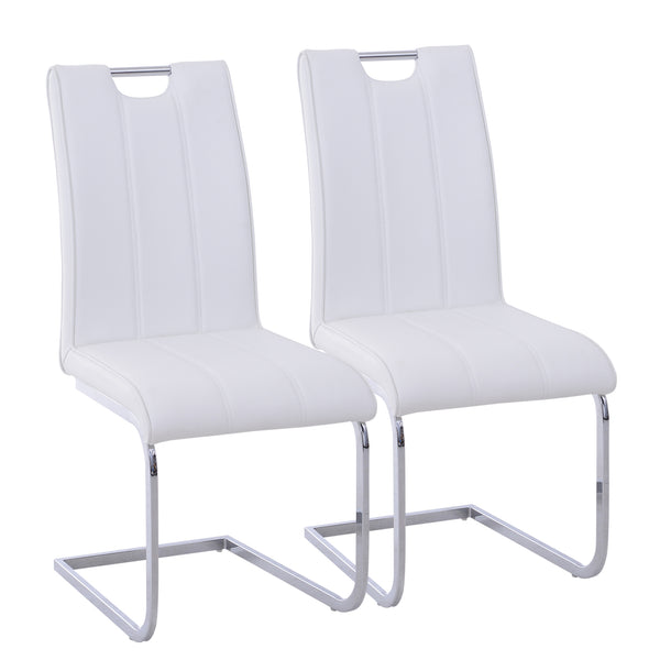 online Lot de 2 chaises design moderne en métal avec revêtement en cuir PU blanc