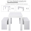 Set da Pranzo Tavolo e 2 Panche in Legno Truciolare  Bianco-6