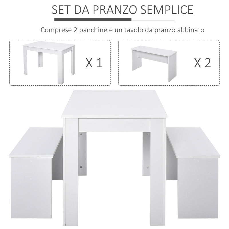 Set da Pranzo Tavolo e 2 Panche in Legno Truciolare  Bianco-6