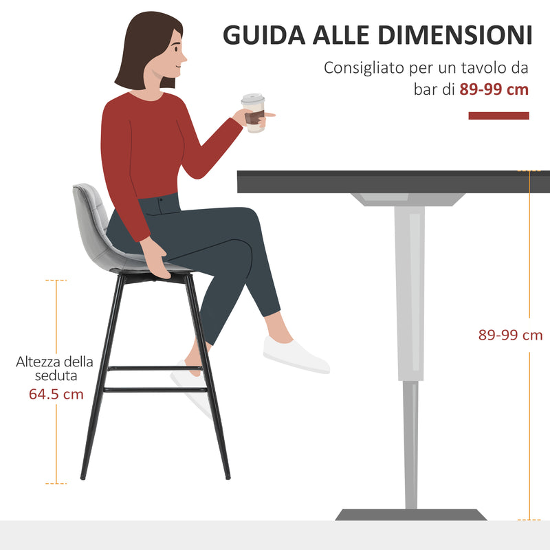 Set 2 Sgabelli Imbottite da Bar 45x47x88 cm in Metallo e Tessuto Vellutato Grigio-7
