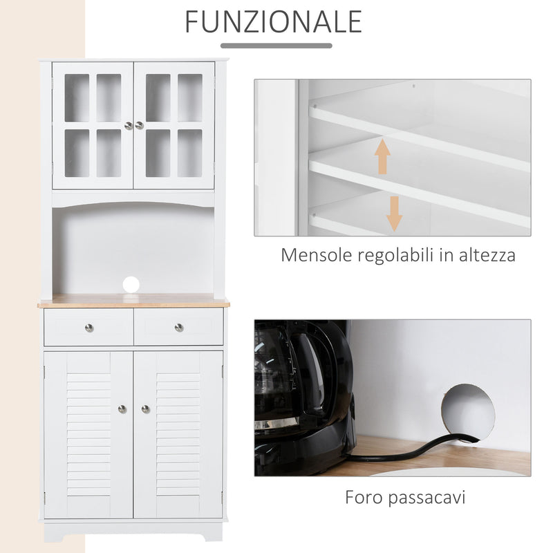 Mobile da Cucina Credenza con Ante e Cassetti 68x39,5x170 cm in Legno Bianca-5