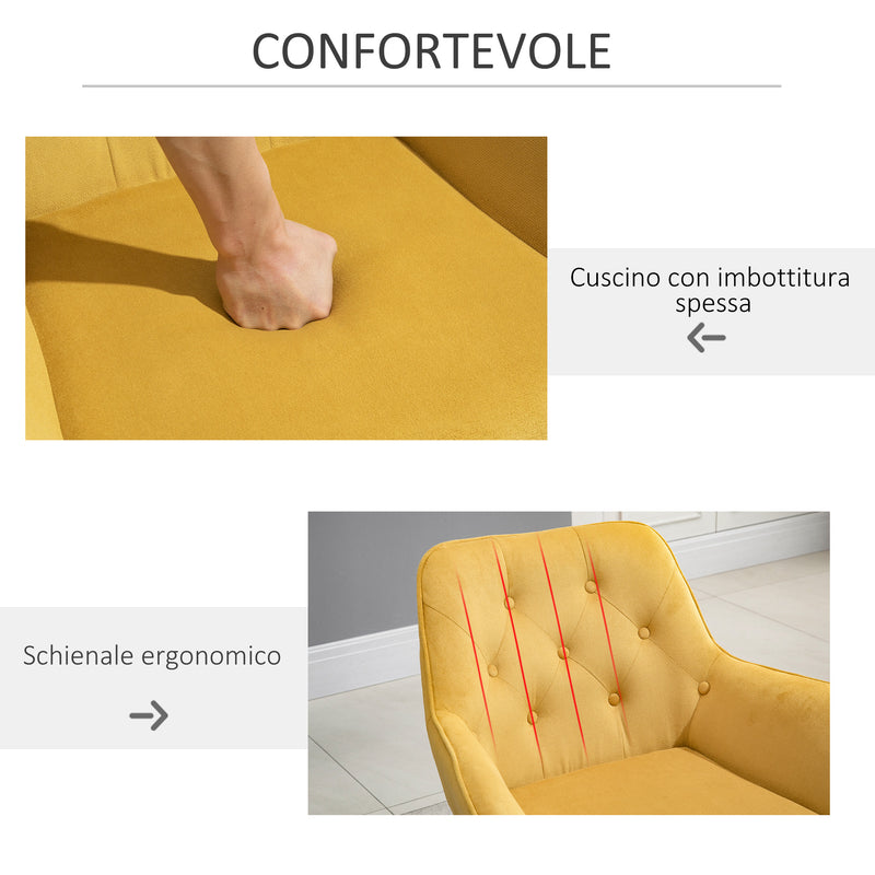 Poltroncina Imbottita 70x66,5x82 cm in Tessuto Effetto Velluto Giallo-5