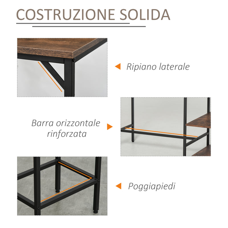 Set Tavolo Alto 109x60x100 cm e 2 Sgabelli in Metallo e Truciolare Marrone-7