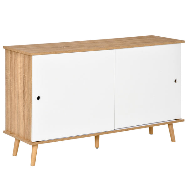 sconto Armoire à 2 Portes Coulissantes 130x40x74,5 cm en Chêne et Bois Blanc