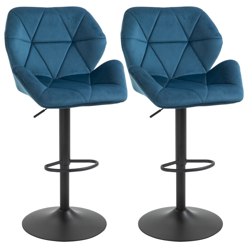 Set 2 Sgabelli da Bar 57x58x97-117 cm in Poliestere Vellutato Blu-1