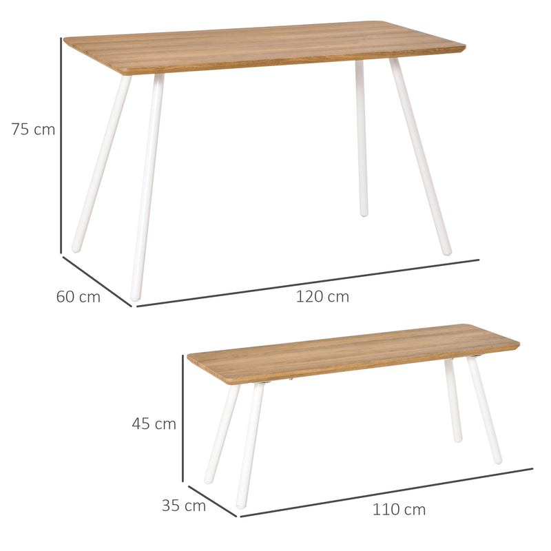 Set Tavolo da Pranzo con 2 Panche in MDF e Metallo Bianco-3