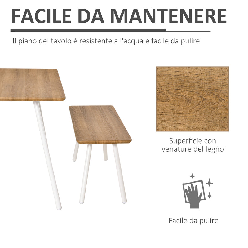 Set Tavolo da Pranzo con 2 Panche in MDF e Metallo Bianco-7