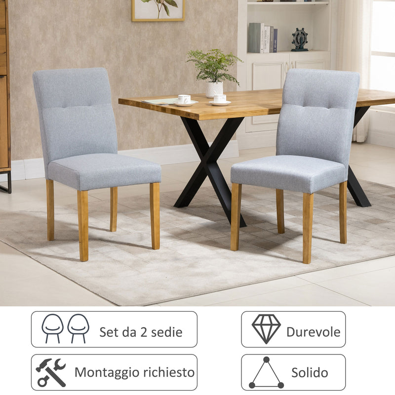 Set 2 Sedie Imbottite 50x62x96 cm in Tessuto Effetto Lino Grigio Chiaro-6