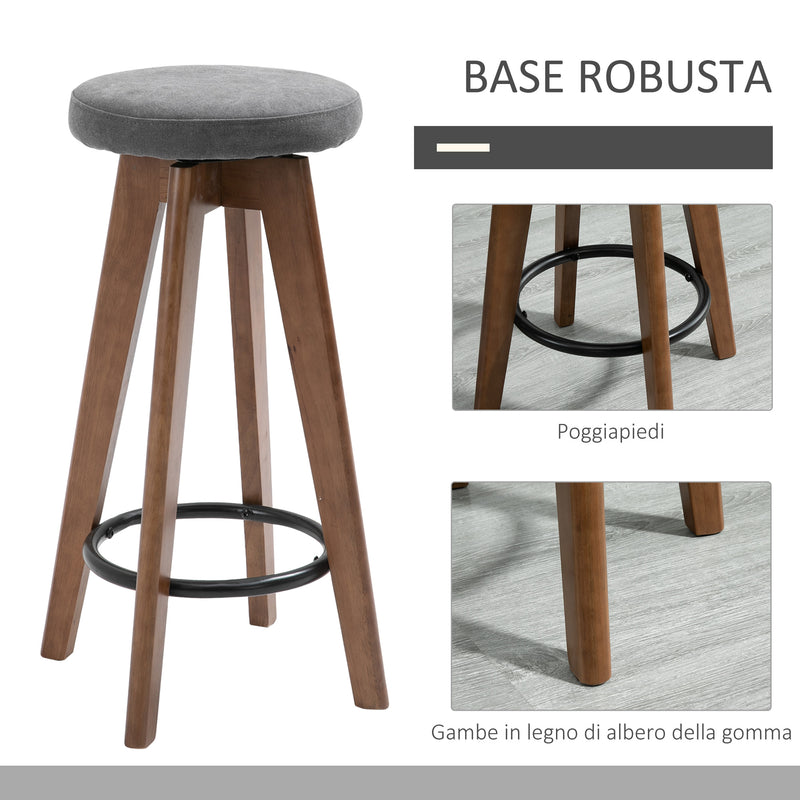 Set 2 Sgabelli da Bar Imbottiti 41x41x69 cm in Legno e Tessuto Grigio-4