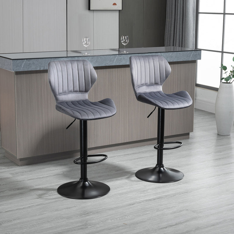 Set 2 Sgabelli da Bar 47x51,5x91,5-113,5 cm in Poliestere Vellutato Grigio-2