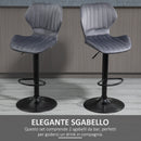 Set 2 Sgabelli da Bar 47x51,5x91,5-113,5 cm in Poliestere Vellutato Grigio-4