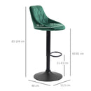 Set 2 Sgabelli da Bar 51,5x48x83-104 cm in Tessuto Effetto Velluto Verde-3