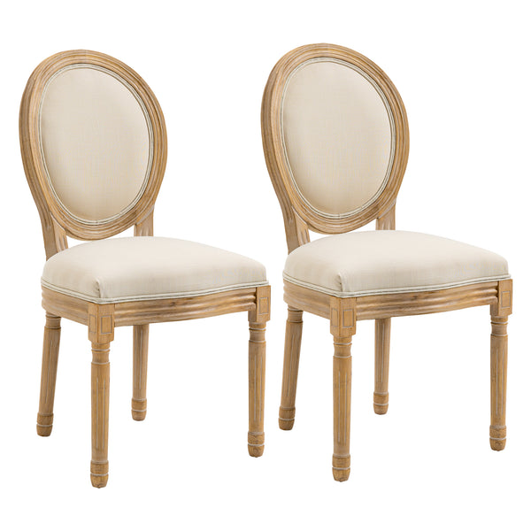 sconto Lot de 2 Chaises Rétro Rembourrées 49x56x96 cm en Bois et Tissu Blanc Crème