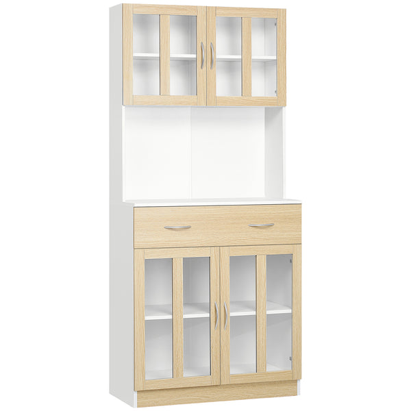 Buffet Meuble Cuisine 80x40x180 cm Portes Vitrées Bois Blanc et Bois acquista