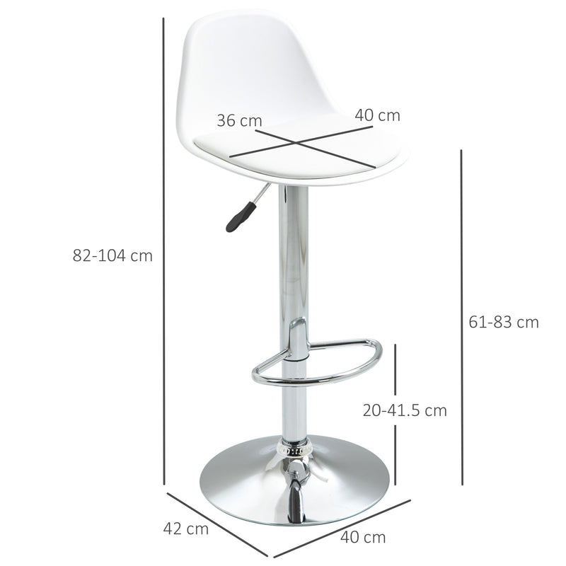 Set 2 Sgabelli Bar 40x42x82-104 cm con Schienale e Poggiapiedi in Similpelle Bianco-3