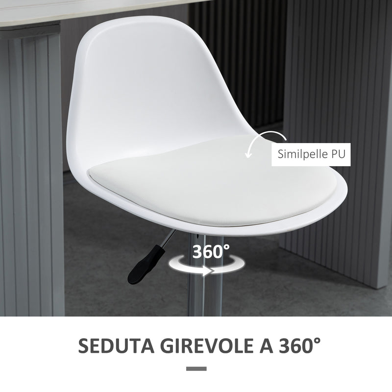 Set 2 Sgabelli Bar 40x42x82-104 cm con Schienale e Poggiapiedi in Similpelle Bianco-6