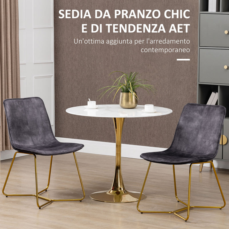 Set 2 Sedie da Soggiorno 49x61,5x85 cm in Tessuto Effetto Velluto Grigio-4