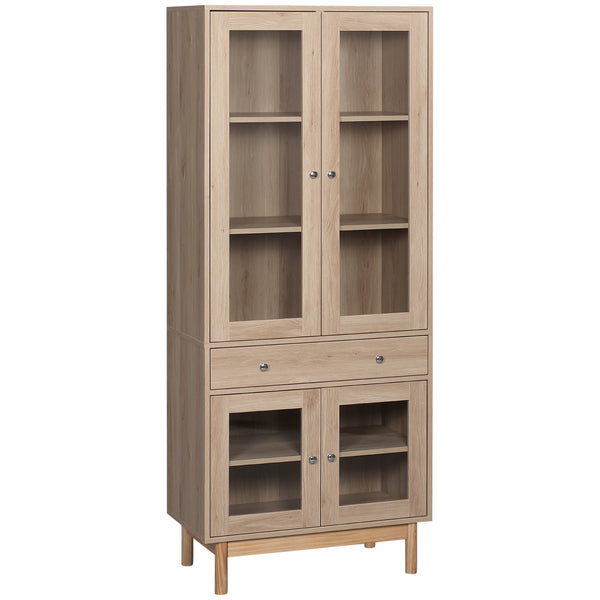 Buffet 1 Tiroir 4 Portes Vitrées 76x40x183 cm en Bois Naturel sconto